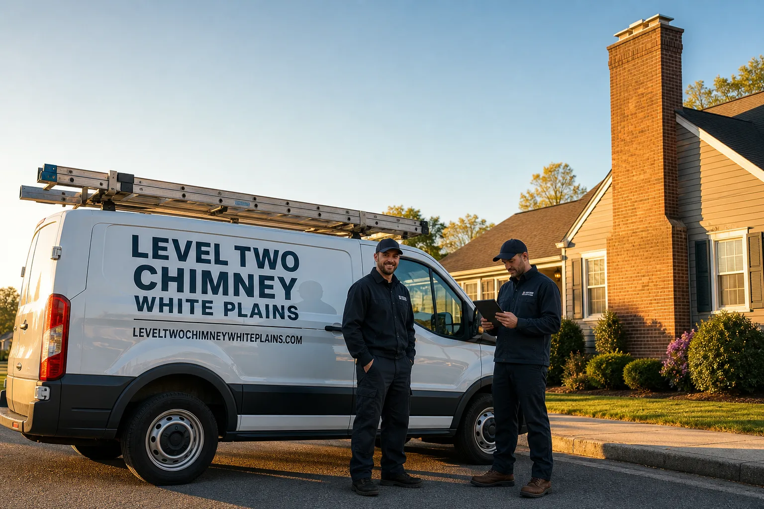 Level Two Chimney White Plains chimney cleaning service vehicle and crew in White Plains, NY